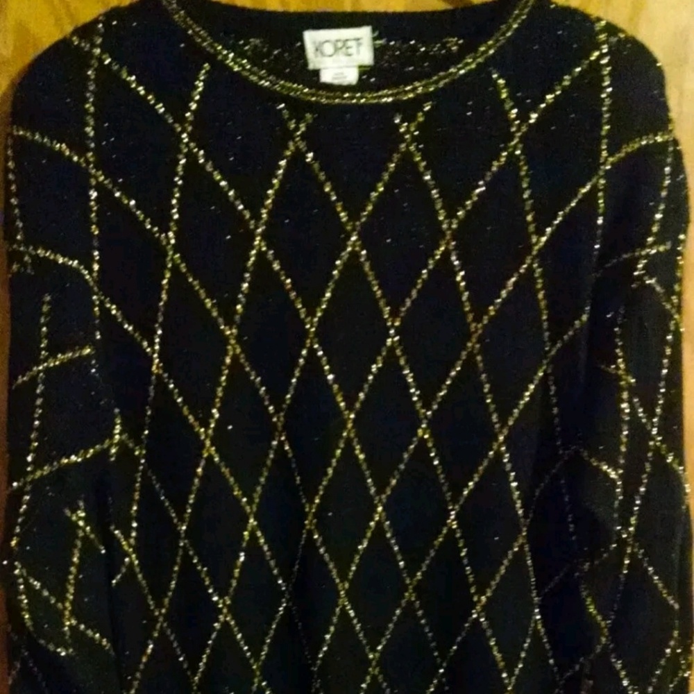 Womens Medium Black/Gold Knit Sweater